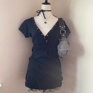 grunge Black V-Neck Dress